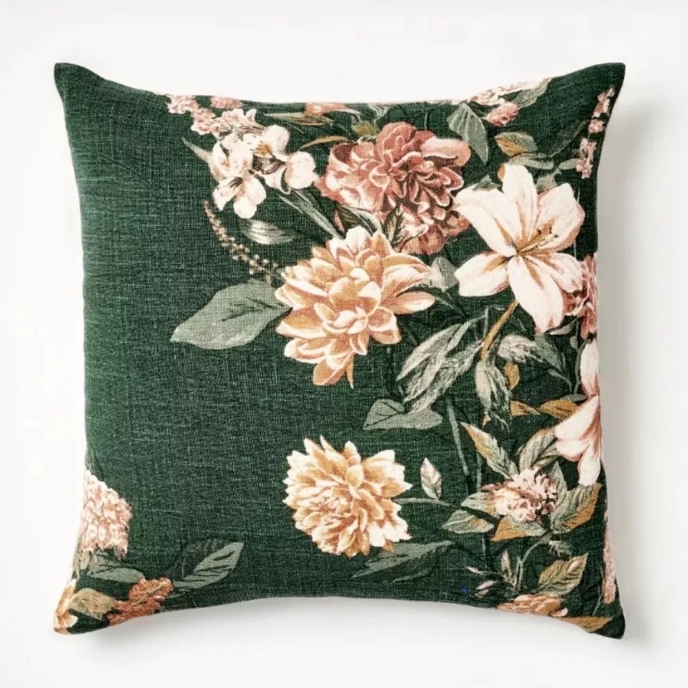 Studio McGee - Oversize Printed Floral Square Throw Pillow Moss/Clay Pink/Cream